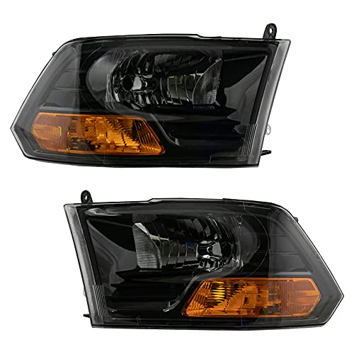 Image of TRQ 2 Piece Headlight Assembly Set Halogen Chrome Bezel Driver & Passenger Side Compatible with 2009-2014 Ford F-150 Without Quad Headlights FO2502287 FO2503287