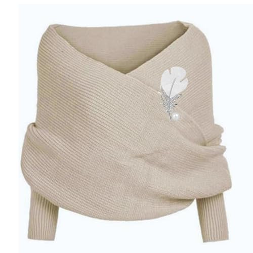 BLOHDI Bufanda de punto con mangas, suéter de punto para mujer, bufanda de invierno, bufanda de ganchillo de punto cálido con mangas, café, 220cm x 42cm