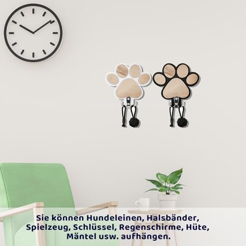 Qnvyw 2 Stück Hundepfotenhaken (Schwarz/Weiß) - Praktische Hundegarderobe mit Hundeleinen Halterung Wand