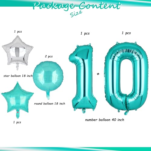 Image of Teal Blue Number 10 Balloons 40 Inch Big Helium Mylar Digital Balloon Mermaid Theme Anniversary Wedding Kids 10th Birthday Party Decor Supplies 5 Pcs