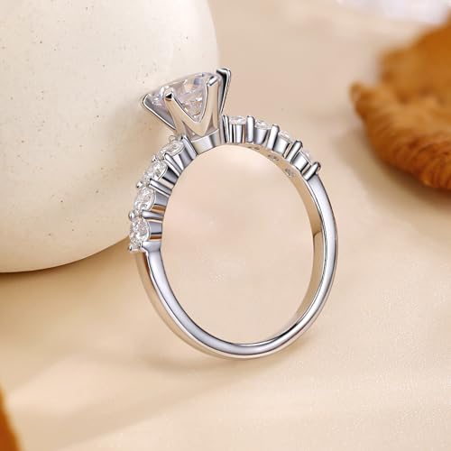 Moissanite Engagement Ring, 1CT D Color VVS1 Clarity, 925 Sterling Silver Promise Anniversary Bridal Ring for Women Size 4-114