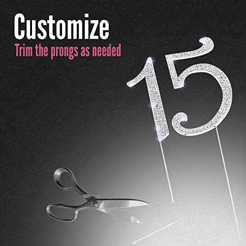 15 Cake Topper, 15th Happy Birthday, Anniversary, Vow Renewal, Crystal Rhinestones on Silver Metal, Party Decorations, Favors - Thumbnail 7