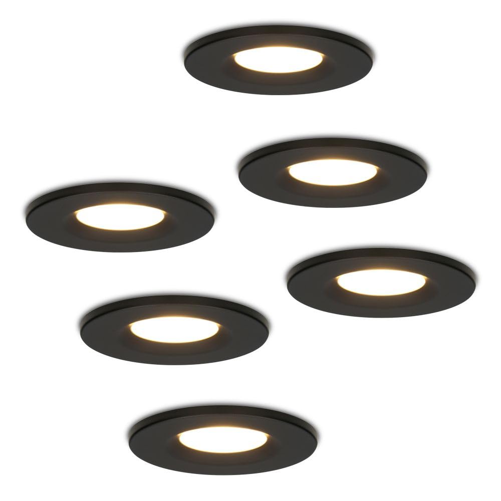 HOFTRONIC - 6 faretti LED Venezia piatti 45 mm nero 230 V – Impermeabile IP65 – 6 W 650 lumen – 2700 K extra bianco caldo – faretti dimmerabili per bagno, esterni, cucina, soggiorno