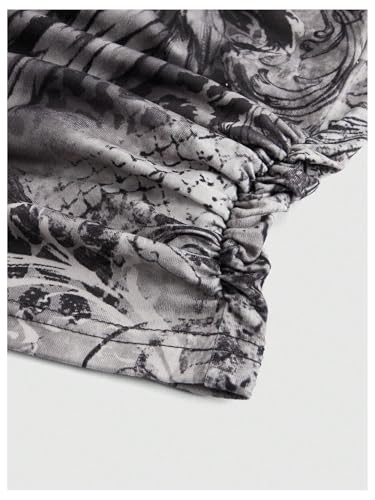 SHENHE Women's Strapless Rhinestone Cross Print Goth Punk Y2k Ruched Crop Tube Top4