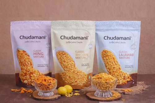 Image of Chudamani Kettlecooked Snacks Combo Pack-3 (250gm) Classic Hing, Bhojan Mixture, Lajawab Mixture, Spicy & Hing Flavoured, Famous Indori Cooked Snacks Namkeen