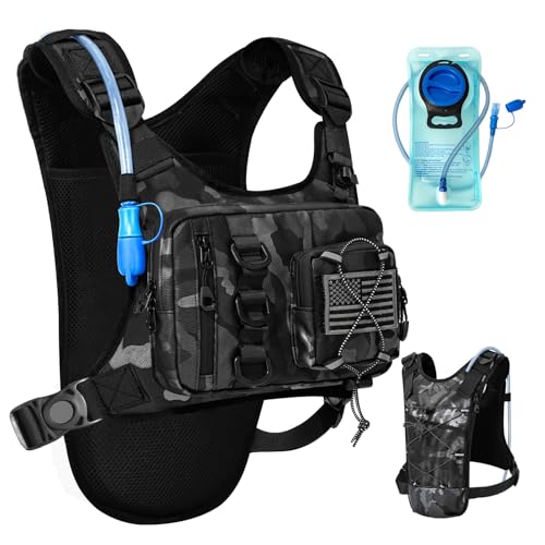 Outdoor Hydration Vest for Running & Hiking, Lightweight Breathable Water Backpack with 2.0L Bladder, Bounce-Free Chest Pack for Marathon, Cycling, Trekking for Men and Women (Camo 01, One Size)