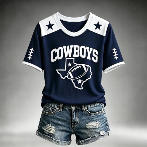 Football Jerseys for Women Game Day Shirts V Neck Vintage Football Tshirts - image 2