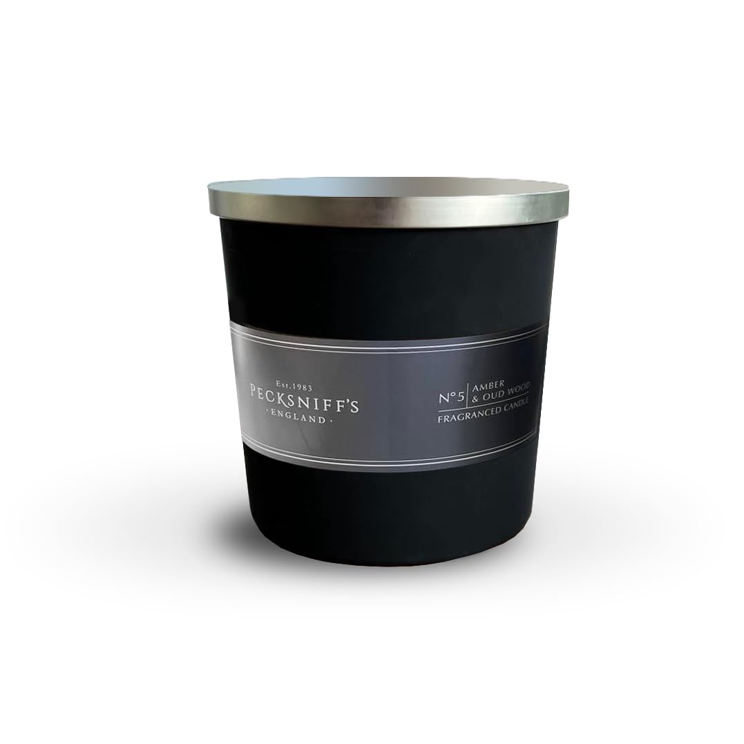 Luxurious 3-Wick Scented Candle – Amber & Oud Wood Fragrance, 18.1 oz (515g) with Sleek Metal Lid – Long Lasting, Warm Aroma for Home & Spa
