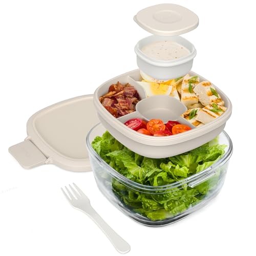 Bentgo Glass Salad Container with Airtight Lid & Leak-Proof Sauce Cup