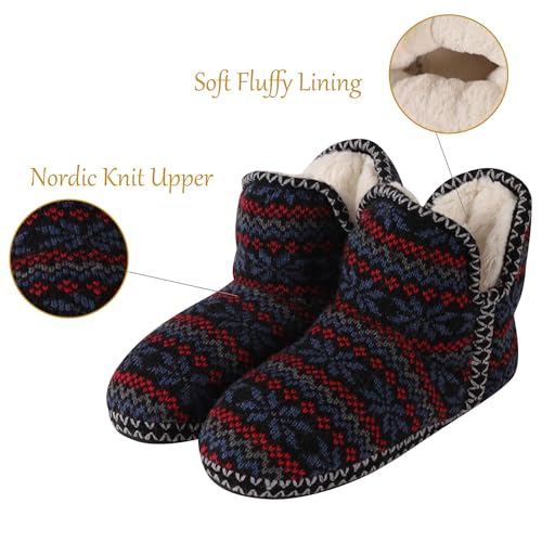 House Slippers for Women, Indoor Warm Bootie Slippers Fuzzy Plush Lining Bedroom Home Shoes Nordic Knit Slippers with Non-slip Rubber Sole3