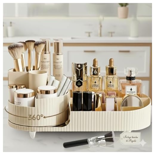 Organizador de Maquillaje, Organizador de Cosméticos, Makeup Organizer + Folleto Trucos Maquillaje y Brocha Plana, Caja Organizadora de Maquillaje, Skincare Organizer, Arrumacao Maquilhagem (Beige)