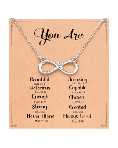 Love is Forever-Infinity CZ Cross Necklace Baptism Confirmation Religious Christian Gifts for Women Girls