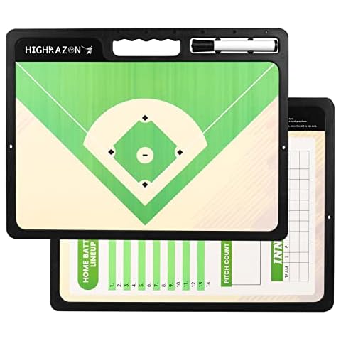 HIGHRAZON Baseball Coaches Clipboard, Green Double-Sided Dry Erase Coach Clipboard, Portable Baseball Whiteboard for Coaches, Lineup White Board with Marker for Coaches Gift Cover