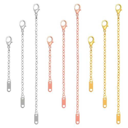 Fyntave 9Pcs Gold/Silver Necklace Extenders Rose Gold Necklace Extender Necklaces Extenders for Women Bracelet Anklet Extender