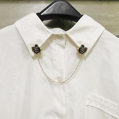 Image of uxcell Rose Sweater Clips, Retro Cardigan Collar Clips with Chain Shirt Clips Shawl Clips Clothes Clip for Women