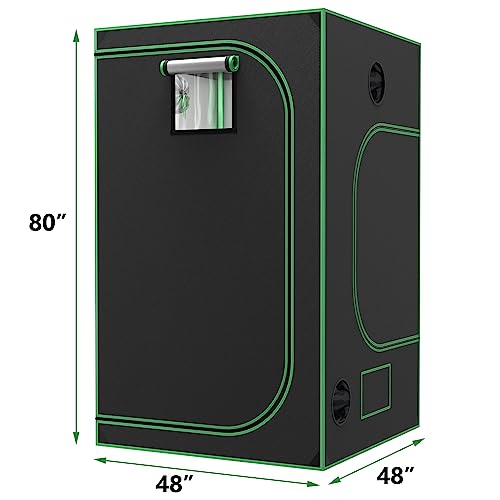 Jupiterforce 48"X 48"X 80" Mylar Hydroponic Grow Tent Kit With Observation Window And Floor Tray Reflective Lightproof Growing Room For Home Plant Growing, Black #TOP2