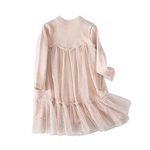 Popolar Toddler Baby Girls Long Sleeve Knit Sweater Tutu Dresses Sequins Casual Fall Winter Birthday Dress 1-5 Years (A - Apricot, 3-4T) #TOP9