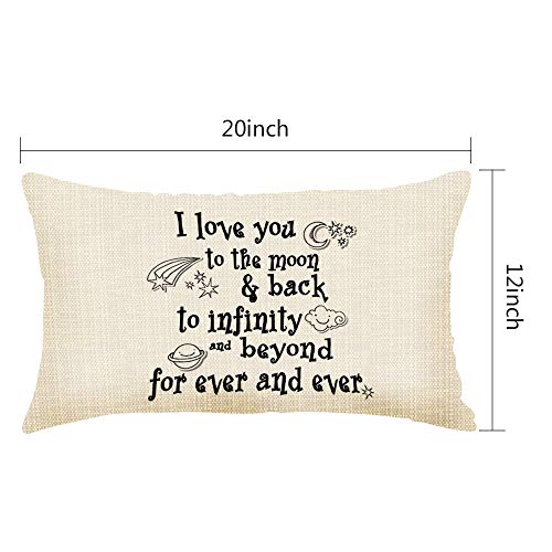 Nicokee Throw Pillow Cover Quote I Love You To The Moon And Back Star Moon Earth Cloud Spacecraft Decorative Pillow Case Home Decor 20X12 Inches Pillowcase #TOP4