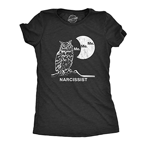 T-shirt pour femme avec motif de chouette narcisiste et sarcastique, Noir chiné, XL Cover