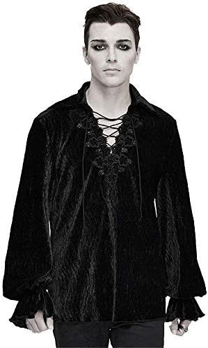 Amazon ゴシック メンズ シャツ Vネック 刺繍 レースアップ 長袖男性用シャツ シャツ 通販