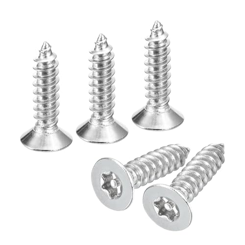 uxcell Flat Countersunk Head Torx Screws, 50Pcs M6 x 16mm 304 Stainless Steel Tamper Proof Sheet Metal Screws with Bit T30, Self-Tapping Anti-Theft for Wood, Mechanical Industry (Silver)