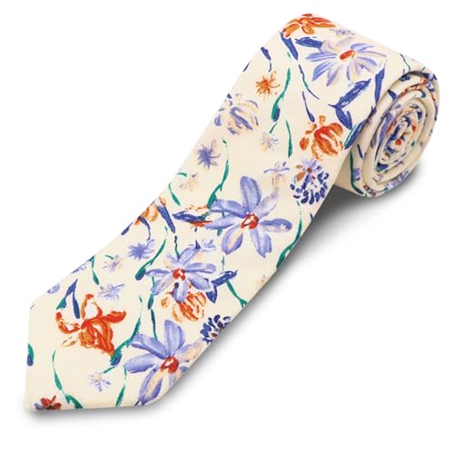 Image of Cotton Floral Ties for Men 2.76 inch Men's Skinny Tie Linen Flower Printed Neck Tie for Wedding Dating Party