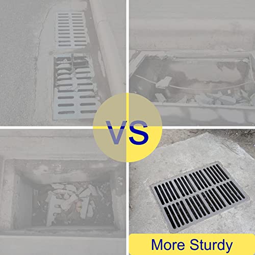 Image of Cast Iron Drain Grate, Driveway Channel Cover 20x12 in B-Class | Heavy-Duty Outdoor Trench Drainage, Black Rectangle Metal Sewer Cover for Garage, Yard, True 19.7x11.8
