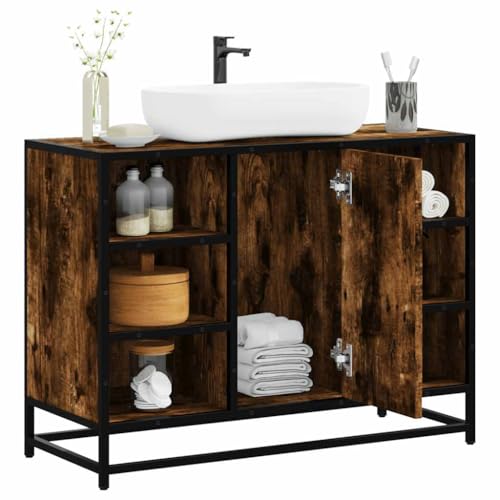 Mueble Lavabo Baño Estilo Retro con Marco Metal y Amplio Almacenamiento, Diseño Industrial Elegante y Resistente a la Humedad para Organización Esencial