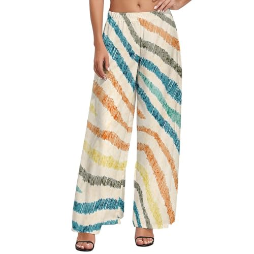 Womens Wide Leg Pants Tropical Marine Pattern Dressy High Waist Trousers Casual Loose Flowy Palazzo Pants