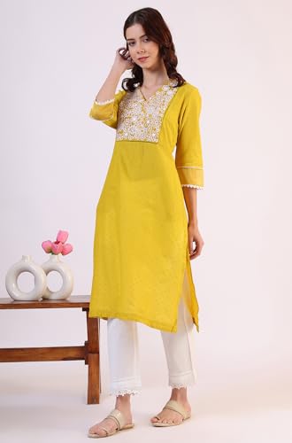 Image of W for Woman Solid Straight Pure Cotton Kurta