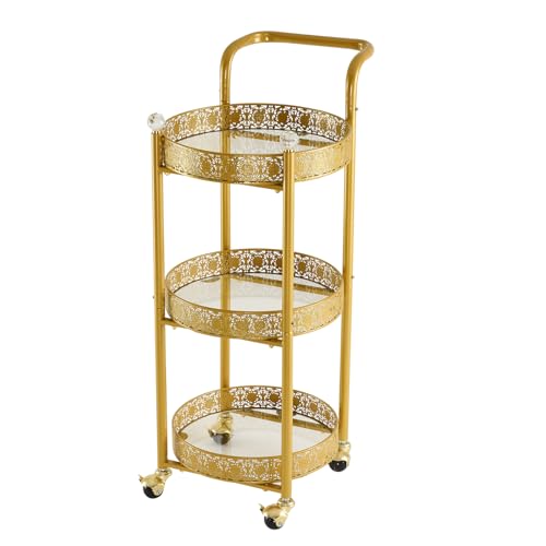 taotanra Multi-Functional Mobile Trolley Golden bar cart is Suitable for Home bar Service Featuring a Rolling bar cart with Lockable casters a Glass bar cart with 3 Mirror Holders