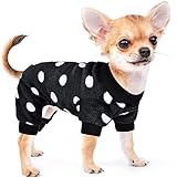 Chihuahua Pajamas for Dogs Small Puppy Pjs Fleece Winter Warm Dog Jumpsuit Cute Pet Clothes Tiny Dog Sweater Clothing Yorkie Teacup Outfits (Polka dot Black, Small)