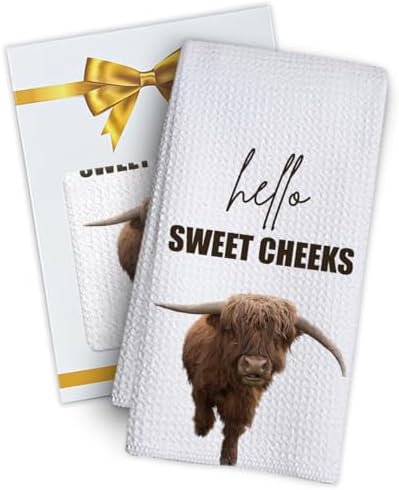 Highland cow bathroom decor hand towels, farmhouse bathroom decor towel, Western home decoration Hello Sweet Cheeks Farmhouse Cow Decorative Hand Towels, highland cow decor gifts, Set of 1 -A07