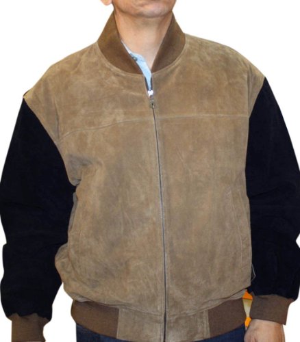 Bonus Men's Soft suede Leather Base Ball Zipper Style brown-black Jacket
