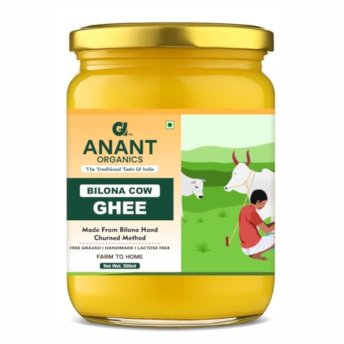 Image of Anant Organics Bilona Cow Hand Churned Vedic Method A2 Cow Milk Ghee Glass Bottle 500ml (500ml)