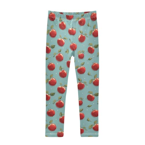 Girls Leggings Fruits Apples Leaves Soft Toddler Leggings for Girls Kids Pants Size 4T-10T