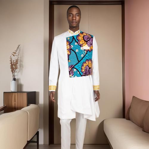 African Suits for Men Full Sleeve Chain Embroidery Single Breasted Print Blazer and Pants Set Formal Outfits3