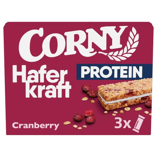 Haferriegel Corny Haferkraft Protein Cranberry-Kürbiskern | 16% Protein | Vollkorn Proteinriegel ohne Zuckerzusatz | Mit Cranberrys und Kürbiskernen | Snack für unterwegs | 3 x 40 g