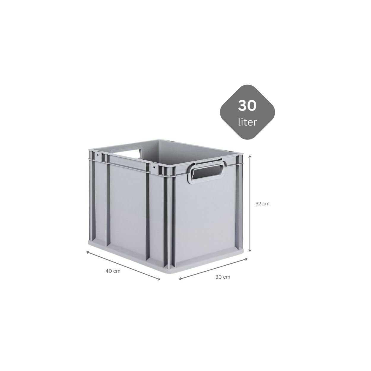 PROREGAL SET SUPER ÉCONOMIQUE 4x Bac Euro NextGen Economy avec couvercle à charnières et fermetures à glissière noires | Poignées ouvertes | HxLxP 32x30x40cm | 30 litres | Eurobox, empilables