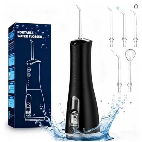 KDBT コードレス口腔洗浄器 ジェットウォッシャー 超音波スケーラー機能付き 4モード切替え 300ml大容量 充電式 IPX7防水 歯石除去/舌苔ケア対応 自宅・旅行用 電動歯ブラシ代替 オーラルケアマシン (ブラック)