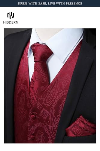 Image of HISDERN Mens Vest Tie Set 3PC Formal Waistcoat Paisley Floral Jacquard Necktie Pocket Square Suit Vests Wedding Party