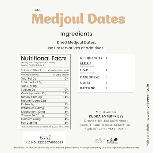 Image of NUTTY ORGANICS Medjoul Dates 1KG | Rich in Protein & Vitamins | Khajoor | Healthy & Nutritious Snack