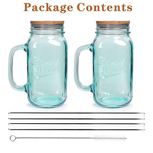 Anotion Mason Jar With Handle - Colorful Drinking Glasses Colored Glass Cups With Lids And Straws Colored Glasses Drinking Set Of 2 Mason Jars Iced Coffee Cups Boba Tumblers Smoothie Water Bottles #TOP6