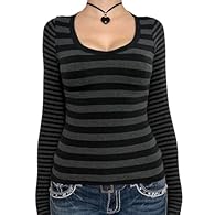 Material: Women y2k striped shirts grunge alt clothes, vintage 90s emo clothes, 90s striped gothic shirts for women made of high quality fabric, lightweight, breathable, comfy and soft. Features: Fashion emo shirt, casual baggy shirt, tight slim fitt...