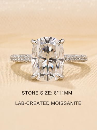 4.0CT Cushion Cut Moissanite Engagement Ring for Women, Lab-Created D Color VVS1 Clarity, 925 Sterling Silver Wedding Promise Ring2