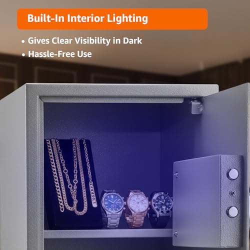 Image of Amazon Basics 55 Liters Fingerprint Safes for Home & Office - Fingerprint Lock 3-in-1 | locker safe with Motorized Door Locking Mechanism | Size : 55 H x 35 W x 36 D(cm) | Grey | Weight: 25 Kgs