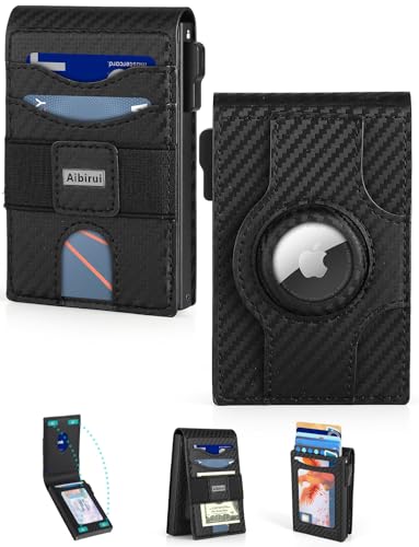 Image of Slim Wallet for Men with AirTag Holder,Pop Up Wallet with ID Window,RFID Wallet for Men | Credit Card Holder with Money Clip, Pop-up feature Minimalist Wallet for Men's Gifts
