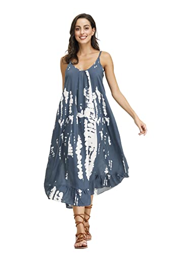 Image of BUENOS NINOS Women's V Neck Floral Maxi Dress Boho Printed Adjustable Spaghetti Strap Ethnic Beach Long Dress with Pockets