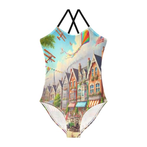 Town Street Flag Bathing Suits for Girls Swimsuit Summer Beach Swimwear One Piece Swimsuits