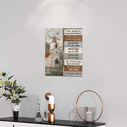 Country Church Wall Art Rustic Amazing Grace Inspirational Quotes Pictures Wall Decor Canvas Prints Framed Modern Farmhouse Painting Artwork For Bathroom Kitchen Bedroom Church Office 12"X16" #TOP2